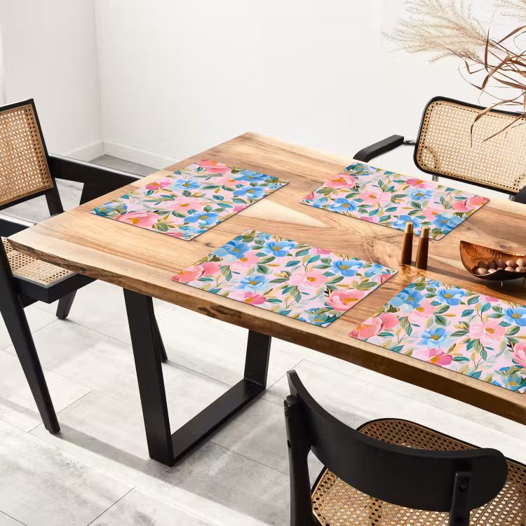 Placemat - 6 stuks - Blauw - Roze - Bloemen — 5