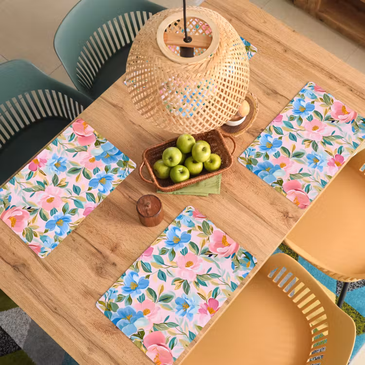 Placemat - 6 stuks - Blauw - Roze - Bloemen — 6