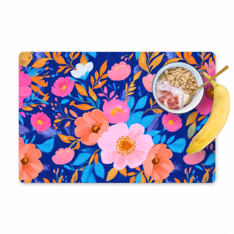 Placemat - 6 stuks - Bloemen - Blauw - Roze — 1