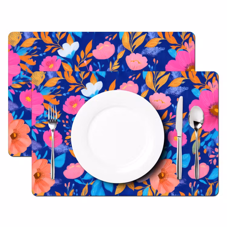 Placemat - 6 stuks - Bloemen - Blauw - Roze — 2