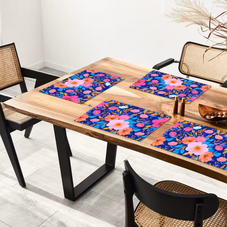 Placemat - 6 stuks - Bloemen - Blauw - Roze — 5