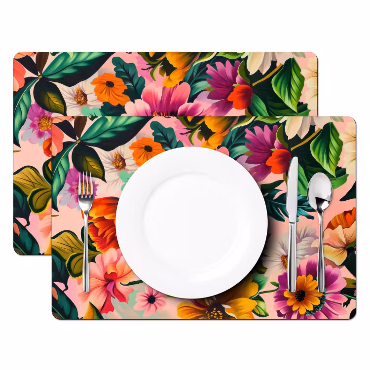 Placemat - 6 stuks - Bloemen - Kleurrijk - Roze — 2