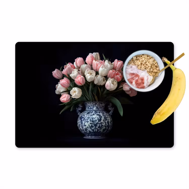 Placemat - 6 stuks - Bloemen - Roze - Tulpen - Vaas — 1