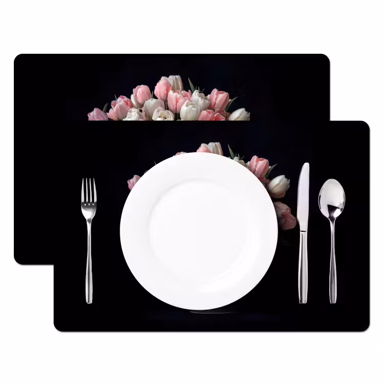 Placemat - 6 stuks - Bloemen - Roze - Tulpen - Vaas — 2