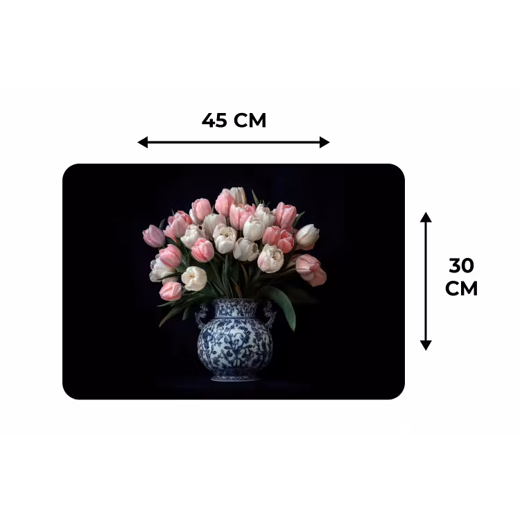 Placemat - 6 stuks - Bloemen - Roze - Tulpen - Vaas — 3