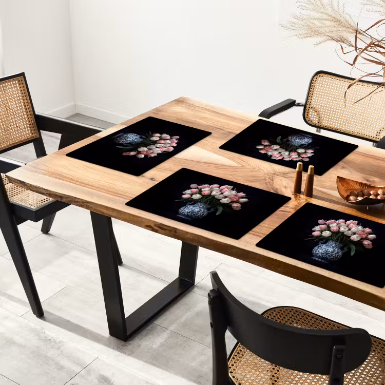 Placemat - 6 stuks - Bloemen - Roze - Tulpen - Vaas — 5