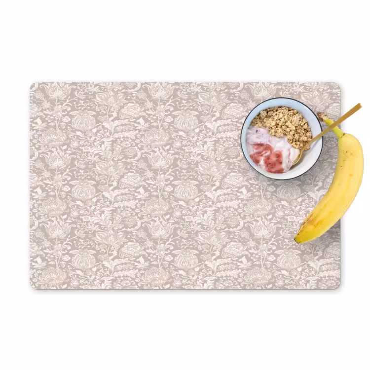 Placemat - 6 stuks - Bloemenprint - Grijs - Crème — 1