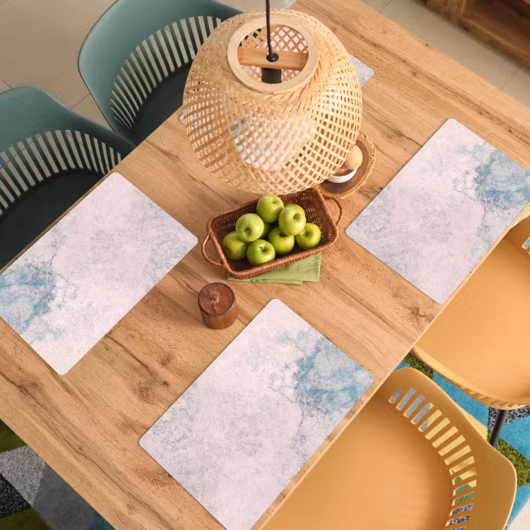 Placemat - 6 stuks - Cement - Beton - Retro - Industrieel - Wit - Blauw — 6