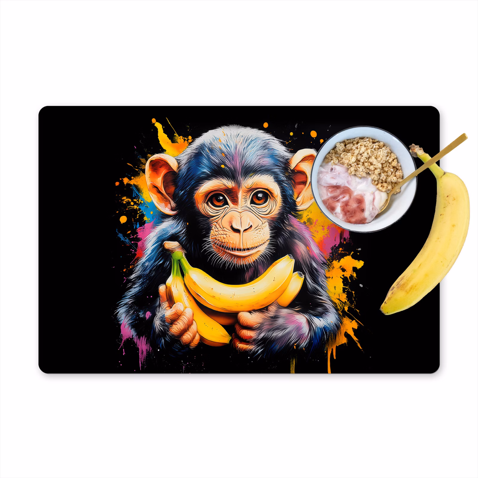 Placemat - 6 stuks - Aap - Graffiti - Kleurrijk - Bananen - Modern — 1