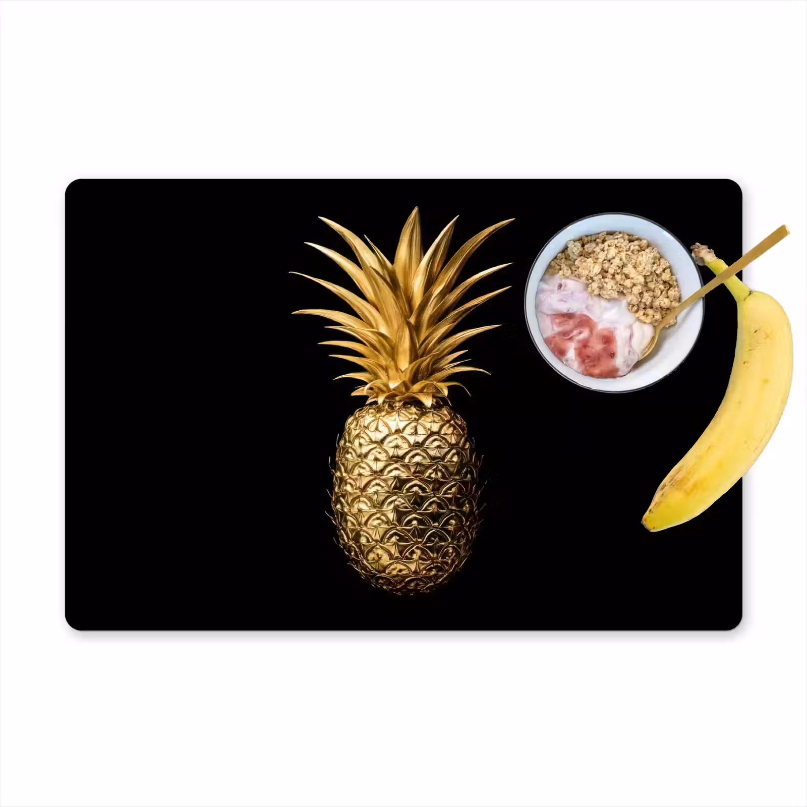 Placemat - 6 stuks - Ananas - Zwart - Goud - Luxe — 1
