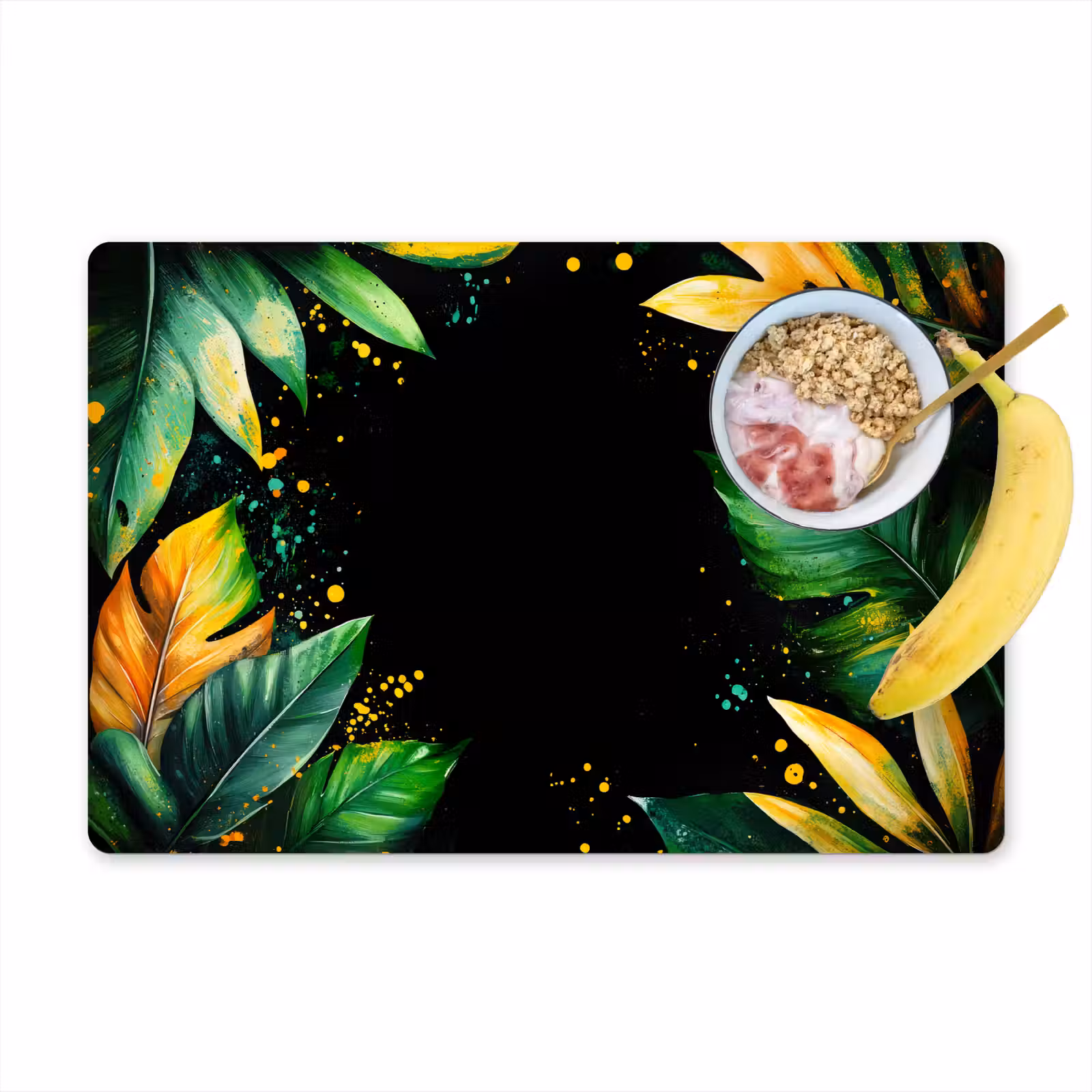 Placemat - 6 stuks - Bladeren - Groen - Geel - Verf - Jungle — 1