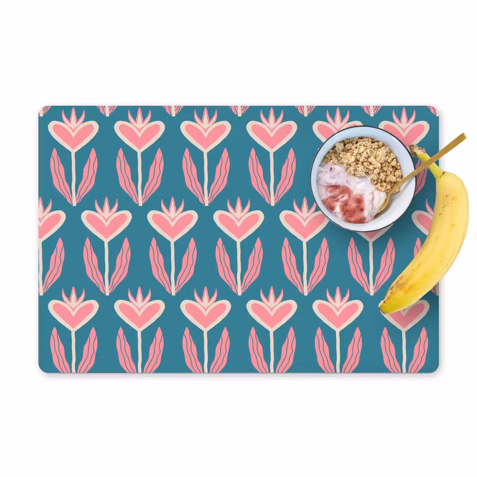 Placemat - 6 stuks - Blauw - Retro - Patroon - Hartjes — 1