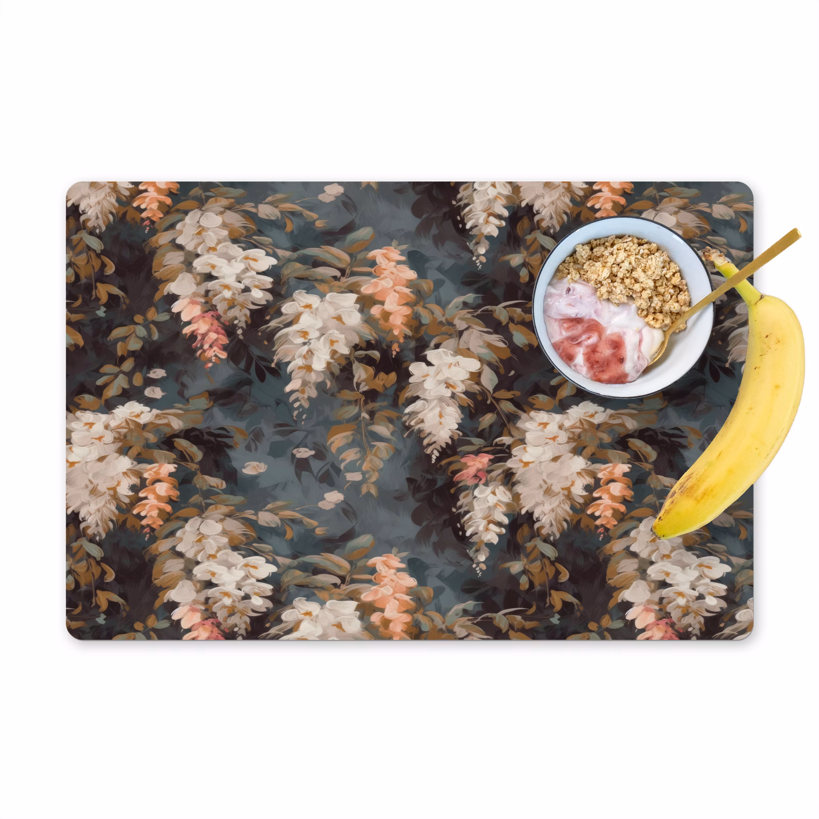Placemat - 6 stuks - Bloemen - Bladeren - Donker - Patroon — 1