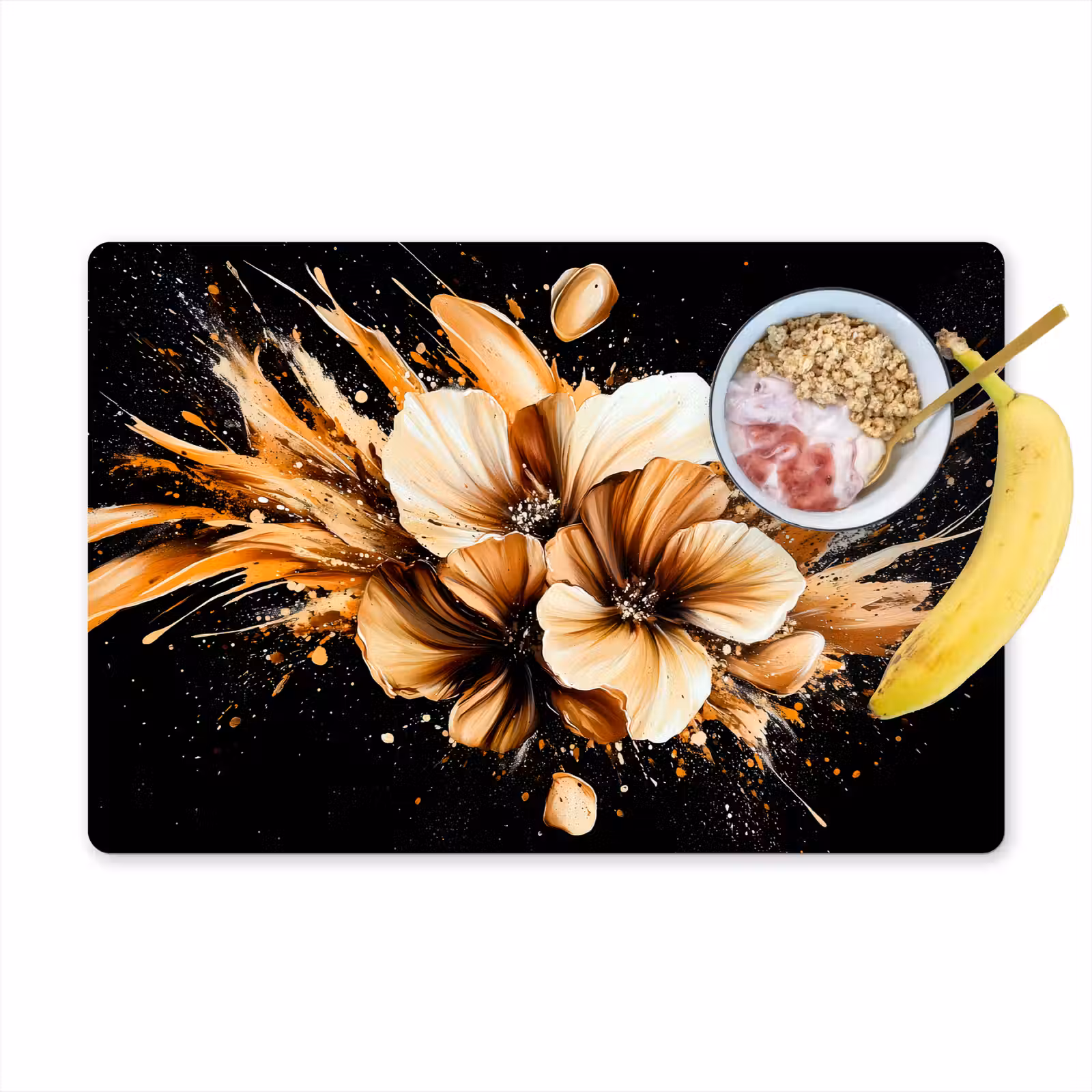 Placemat - 6 stuks - Bloemen - Goud - Graffiti - Zwart - Abstract — 1