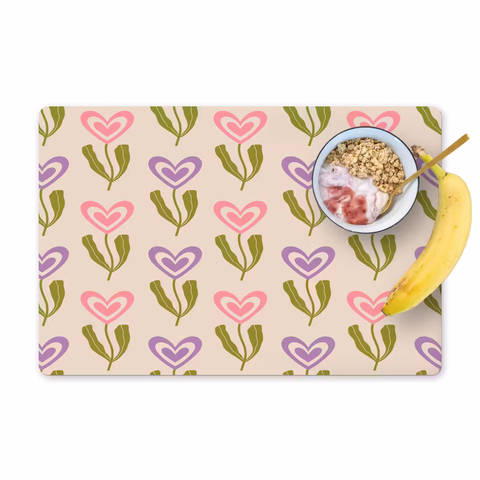 Placemat - 6 stuks - Bloemen - Hartjes - Patroon — 1