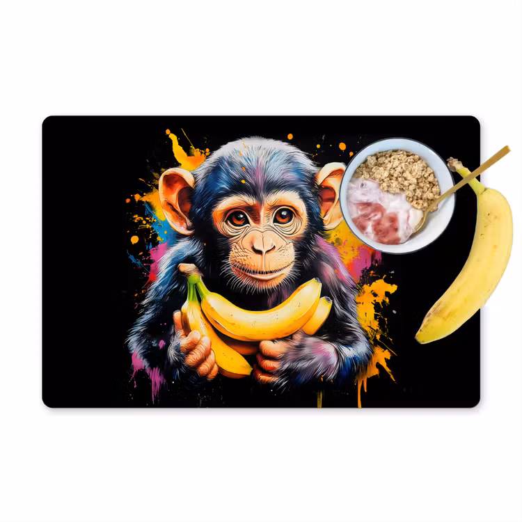 Placemat - 6 stuks - Aap - Graffiti - Kleurrijk - Bananen - Modern — 1