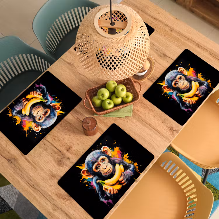 Placemat - 6 stuks - Aap - Graffiti - Kleurrijk - Bananen - Modern — 6
