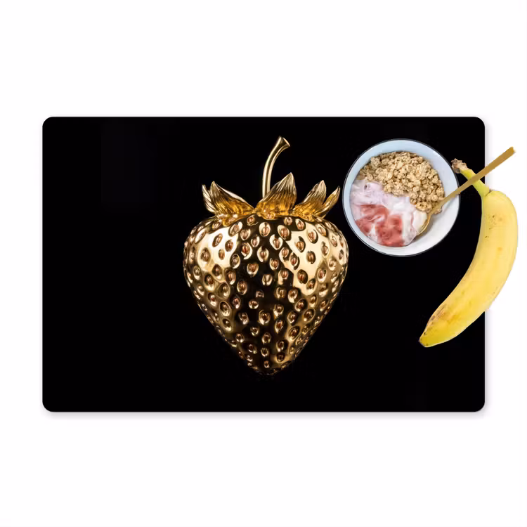 Placemat - 6 stuks - Aardbei - Goud - Zwart - Chrome — 1