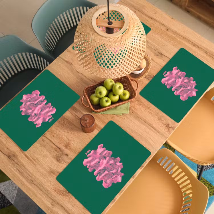 Placemat - 6 stuks - Abstract - Pink - Lijnen - Groen — 6