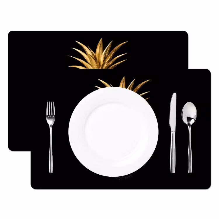 Placemat - 6 stuks - Ananas - Zwart - Goud - Luxe — 2