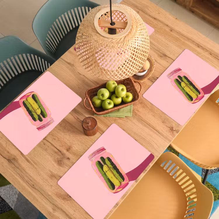 Placemat - 6 stuks - Augurken - Pot - Schaduw - Roze — 6