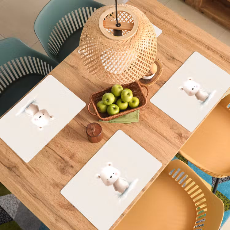 Placemat - 6 stuks - Beertje - Sneeuwvlokje - Wit - Pluizig — 6