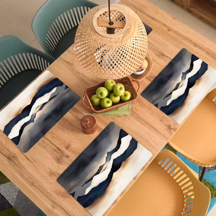 Placemat - 6 stuks - Bergen - Donkerblauw - Landschap — 6