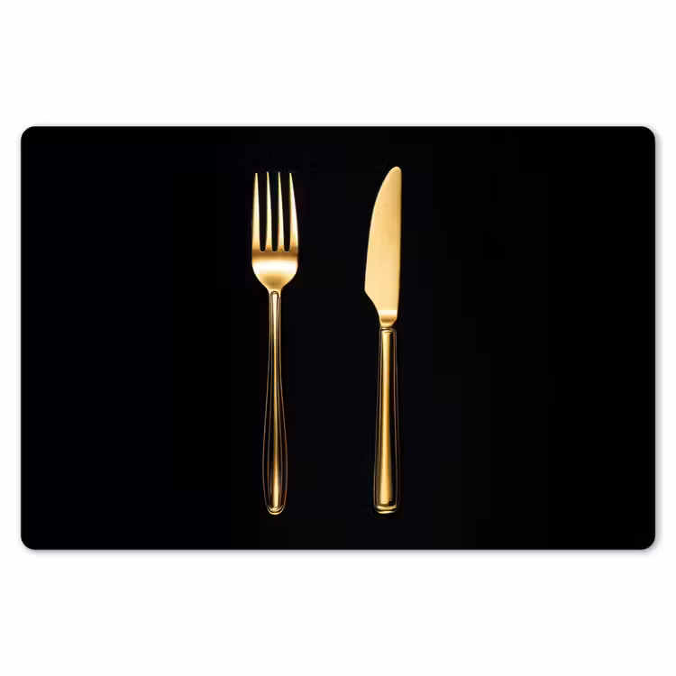 Placemat - 6 stuks - Bestek - Goud - Mes - Vork — 7