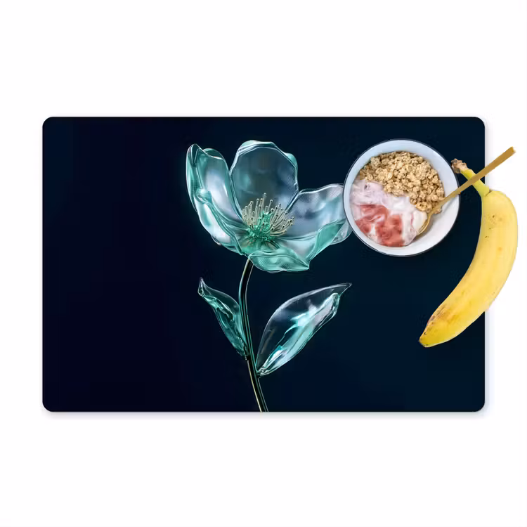 Placemat - 6 stuks - Bladeren - Bloem - Glazen - Donkerblauw — 1