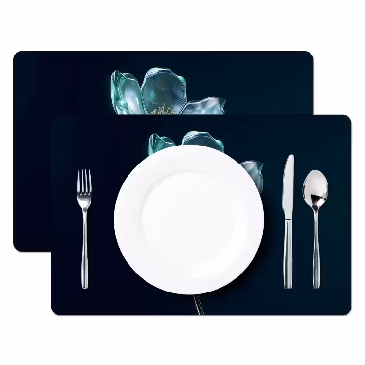 Placemat - 6 stuks - Bladeren - Bloem - Glazen - Donkerblauw — 2