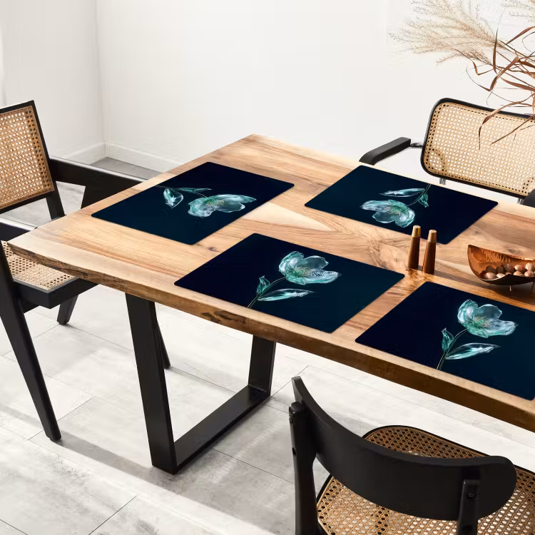 Placemat - 6 stuks - Bladeren - Bloem - Glazen - Donkerblauw — 5
