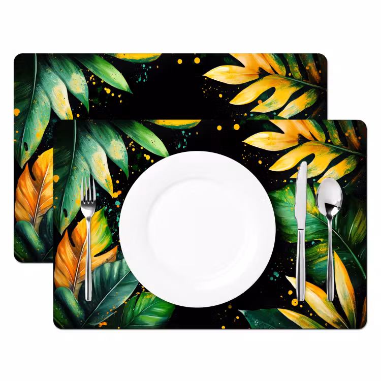 Placemat - 6 stuks - Bladeren - Groen - Geel - Verf - Jungle — 2