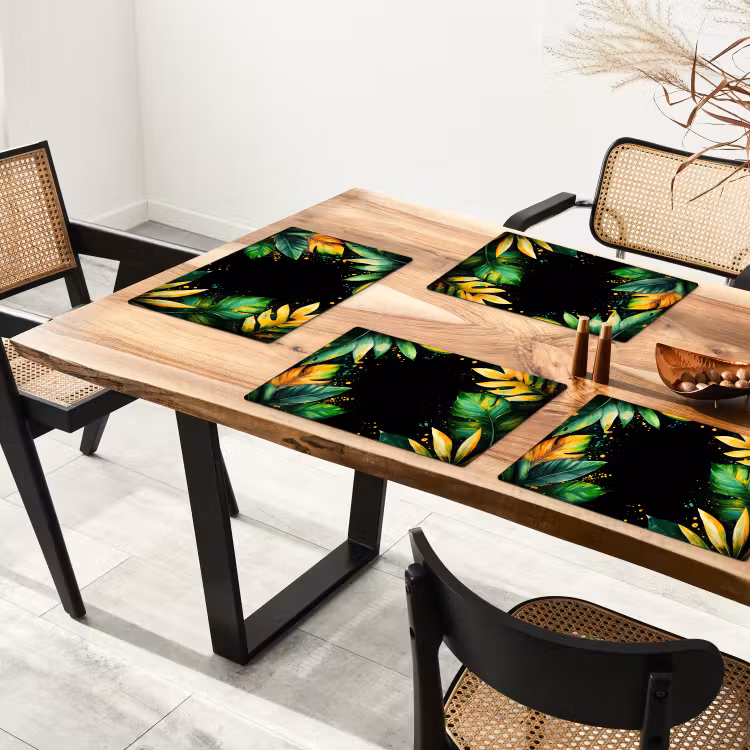Placemat - 6 stuks - Bladeren - Groen - Geel - Verf - Jungle — 5