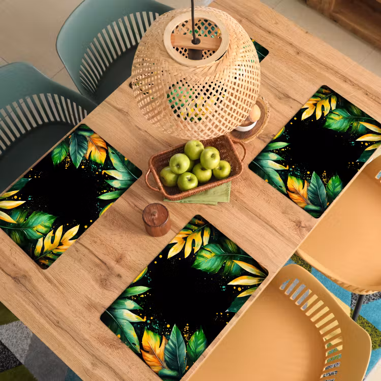 Placemat - 6 stuks - Bladeren - Groen - Geel - Verf - Jungle — 6