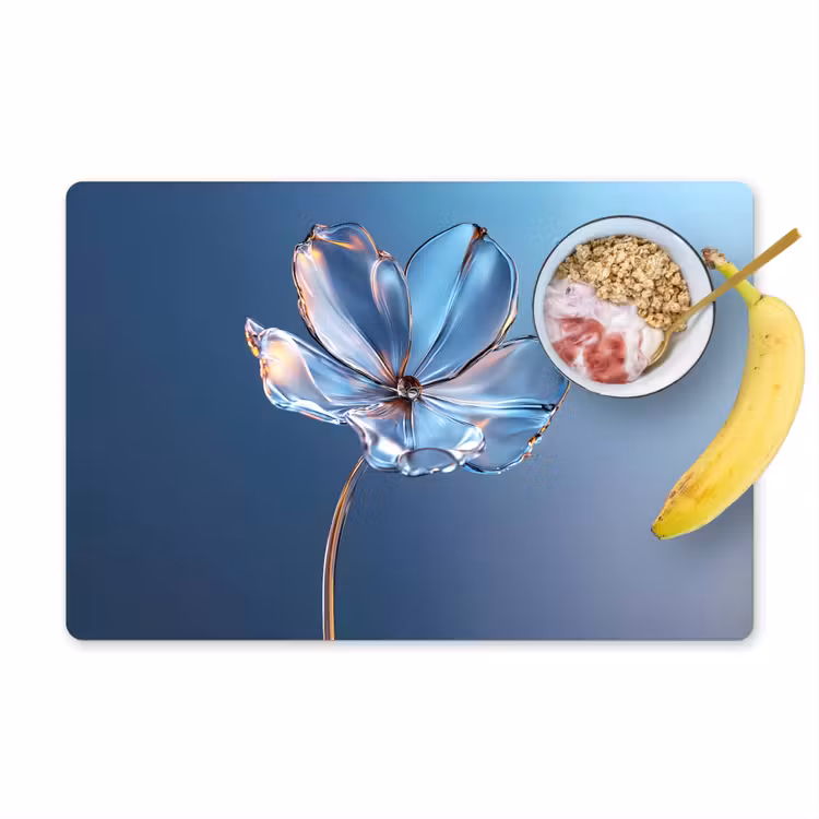 Placemat - 6 stuks - Blauw - Bloem - Glazen - Sierlijk — 1