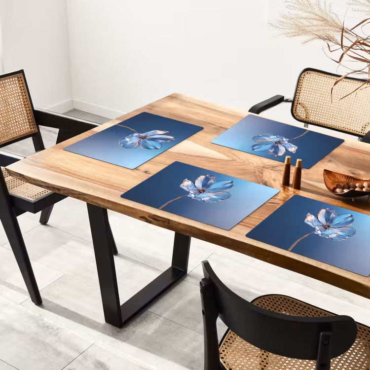 Placemat - 6 stuks - Blauw - Bloem - Glazen - Sierlijk — 5
