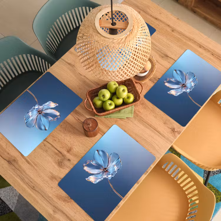 Placemat - 6 stuks - Blauw - Bloem - Glazen - Sierlijk — 6