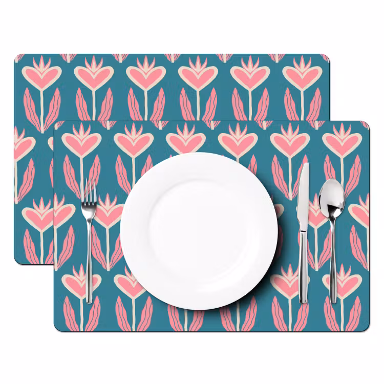 Placemat - 6 stuks - Blauw - Retro - Patroon - Hartjes — 2