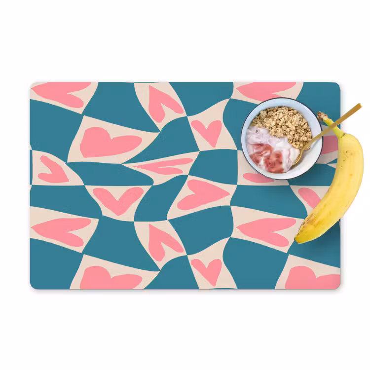 Placemat - 6 stuks - Blauw - Vlakken - Patroon - Hartjes — 1