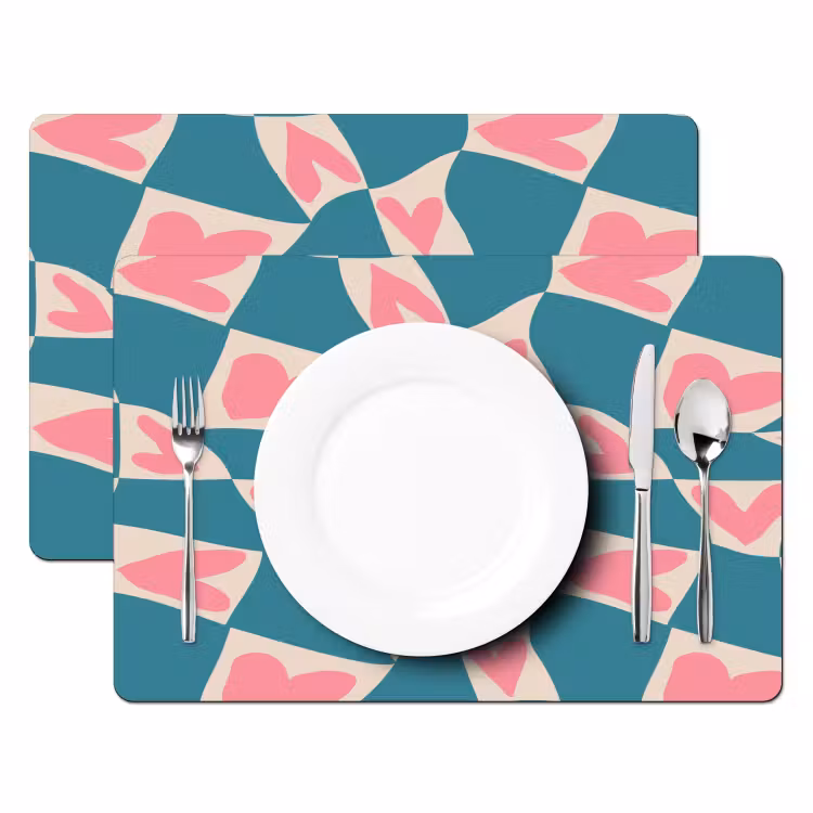 Placemat - 6 stuks - Blauw - Vlakken - Patroon - Hartjes — 2