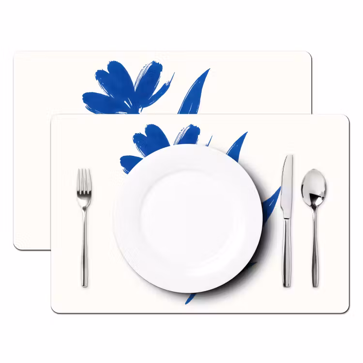 Placemat - 6 stuks - Bloem - Blaadjes - Minimalistisch - Blauw — 2