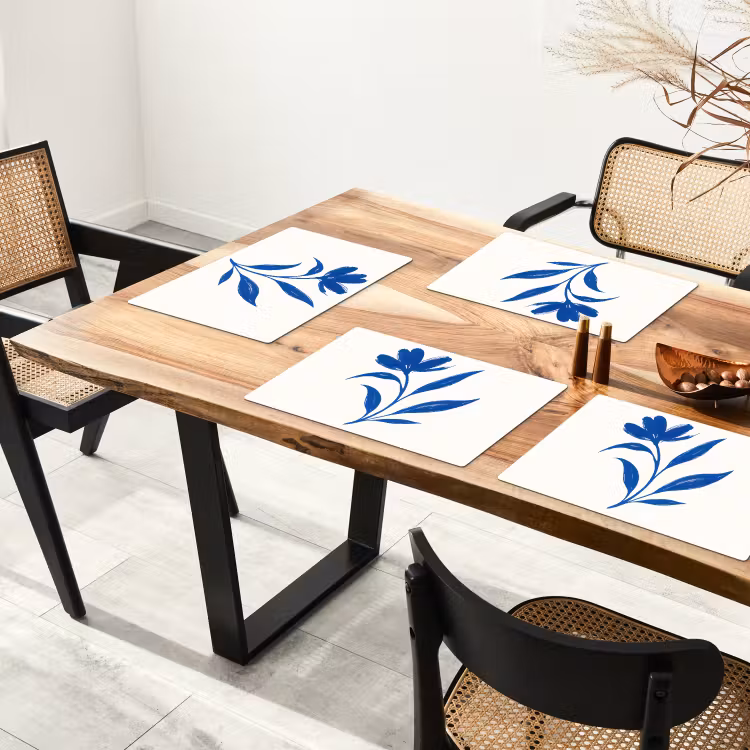 Placemat - 6 stuks - Bloem - Blaadjes - Minimalistisch - Blauw — 5