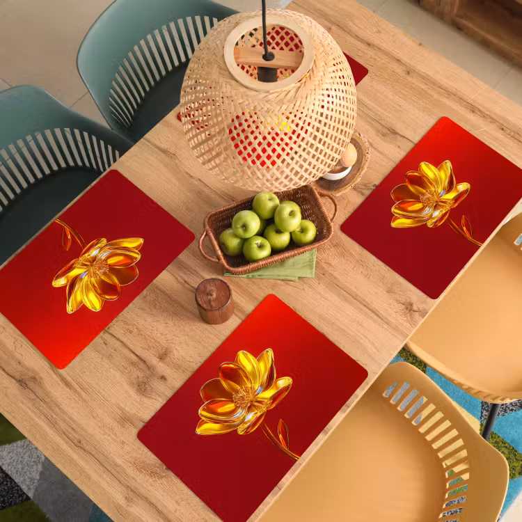 Placemat - 6 stuks - Bloem - Goud - Glazen — 6