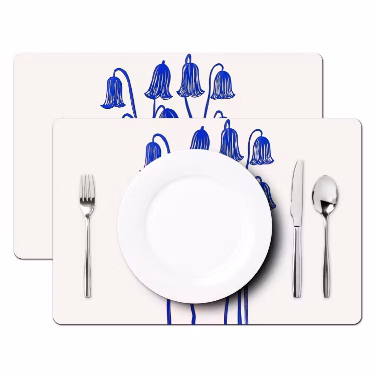 Placemat - 6 stuks - Bloemen - Blauw - Lijnen - Bloemblaadjes — 2