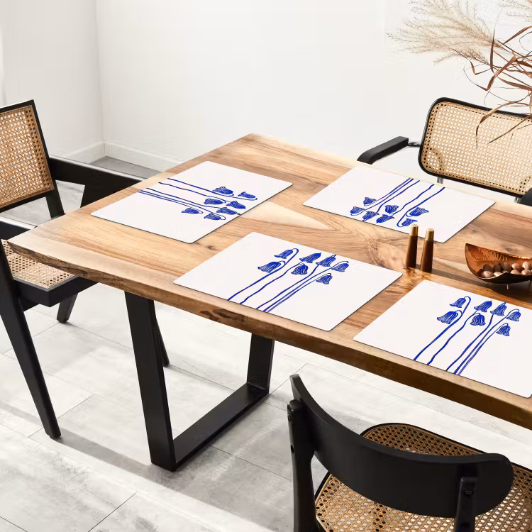 Placemat - 6 stuks - Bloemen - Blauw - Lijnen - Bloemblaadjes — 5
