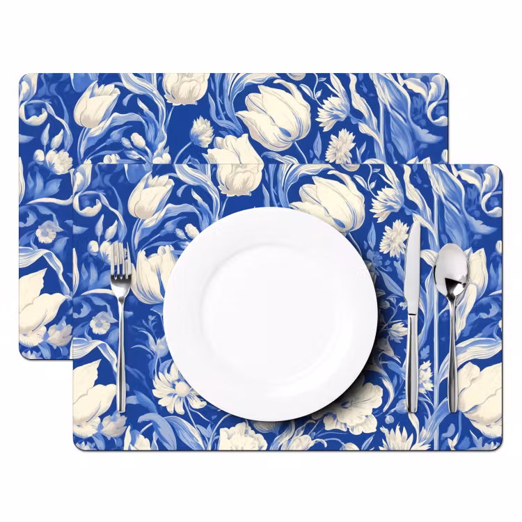 Placemat - 6 stuks - Bloemen - Delfts Blauw - Patroon - Tulp — 2