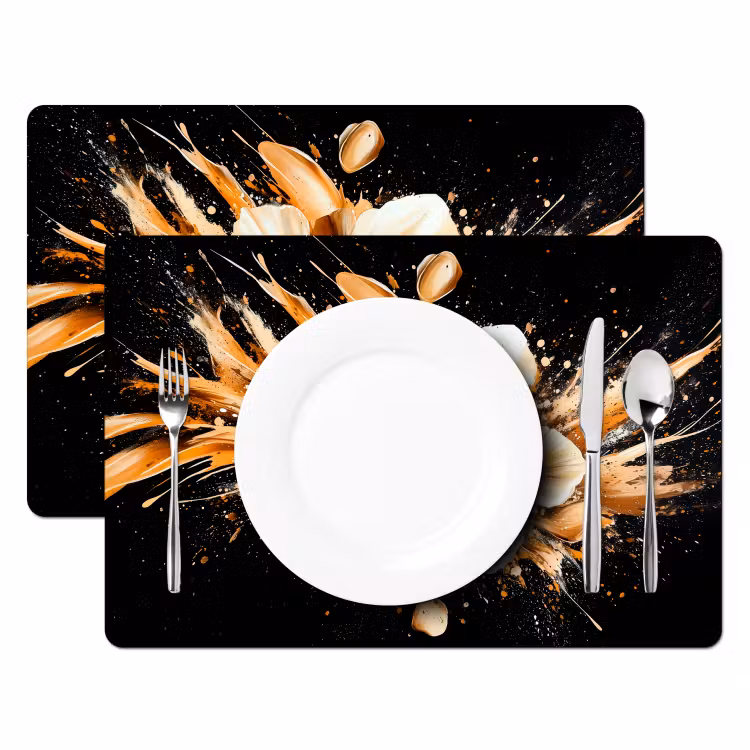 Placemat - 6 stuks - Bloemen - Goud - Graffiti - Zwart - Abstract — 2
