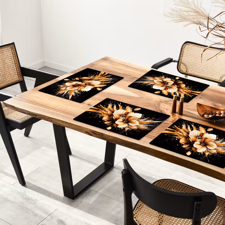 Placemat - 6 stuks - Bloemen - Goud - Graffiti - Zwart - Abstract — 5