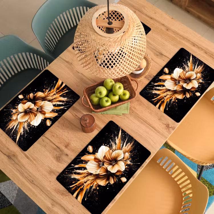 Placemat - 6 stuks - Bloemen - Goud - Graffiti - Zwart - Abstract — 6