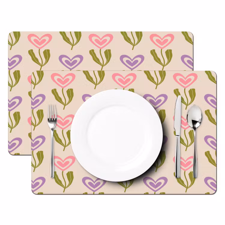 Placemat - 6 stuks - Bloemen - Hartjes - Patroon — 2